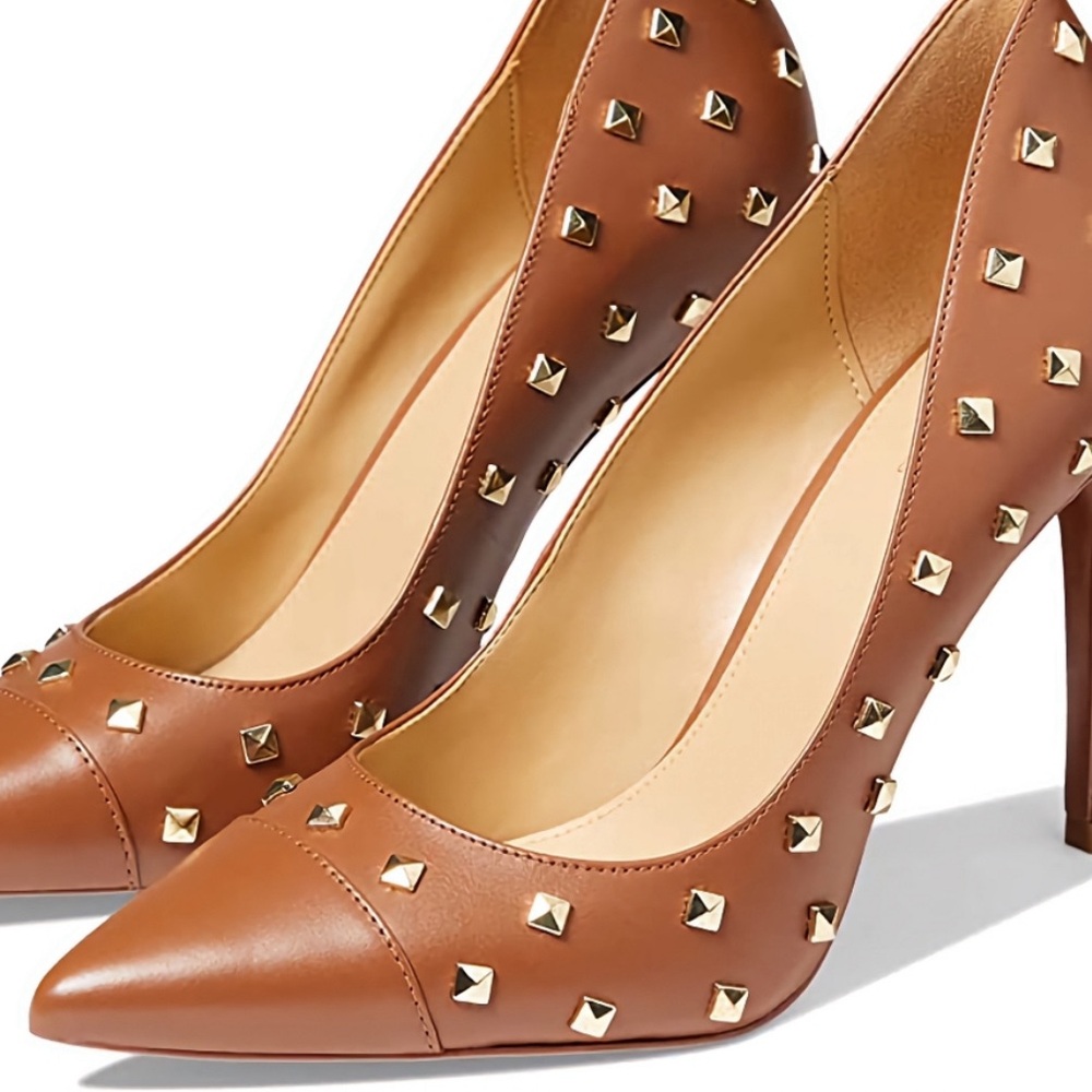 Michael Kors stiletto studded cognac leather pumps size 7 NEW